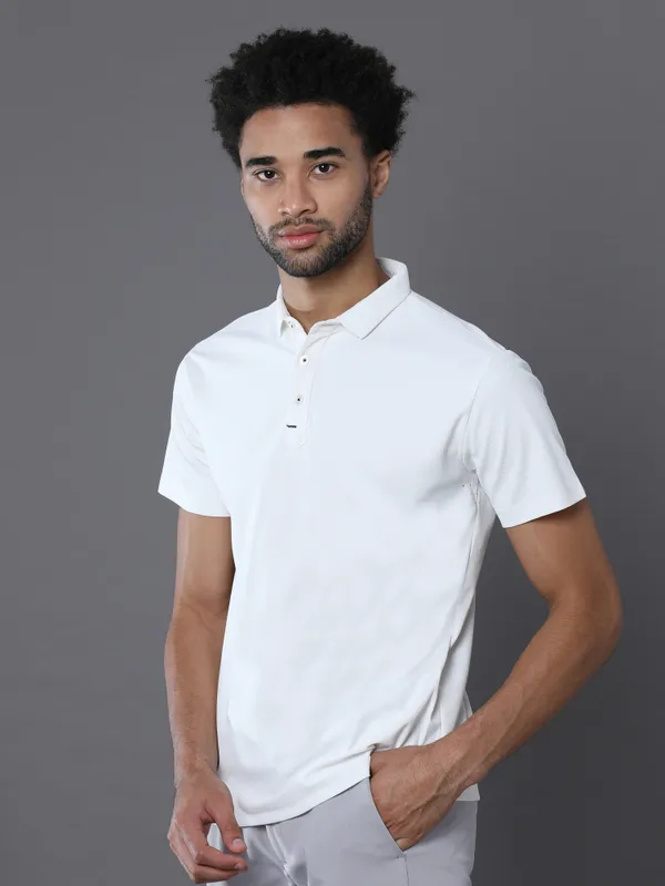 Ivory_White_Mars_200_Polyester_Polo_Neck_T_Shirt_For_Men