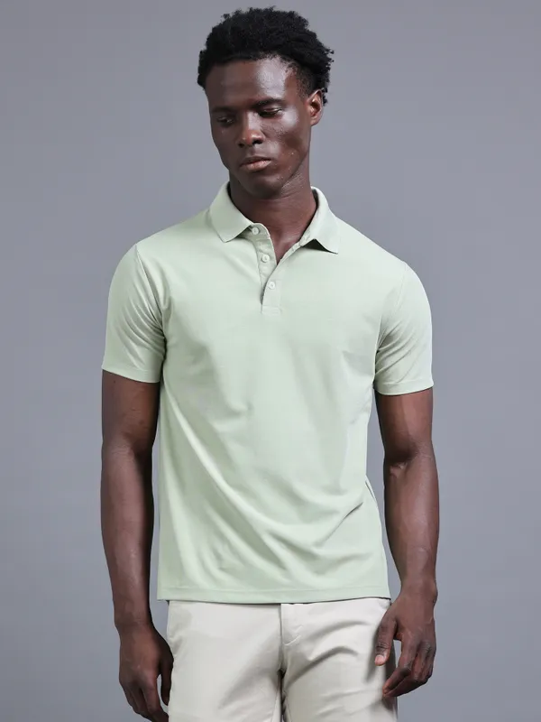 Light_Green_The_Melange_Edit_Polyester_Polo_Neck_T_Shirt_For_Men