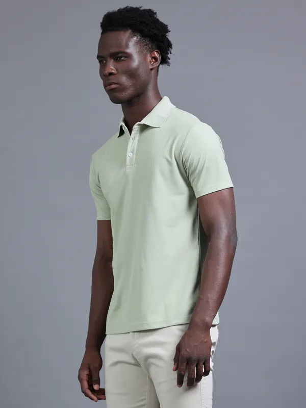 Light_Green_The_Melange_Edit_Polyester_Polo_Neck_T_Shirt_For_Men