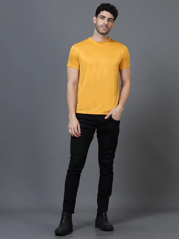 Mustard_Mobilitee_Polyester_Round_Neck_T_Shirt_For_Men_And_Women