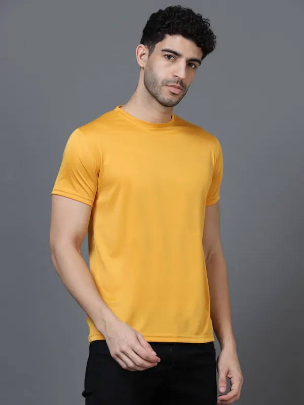 Mustard_Mobilitee_Polyester_Round_Neck_T_Shirt_For_Men_And_Women