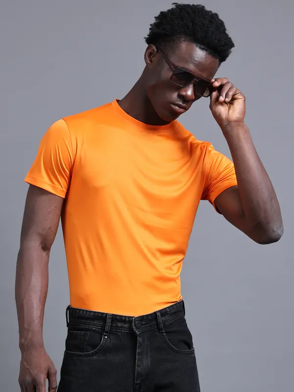 Orange_Mobilitee_Polyester_Round_Neck_T_Shirt_For_Men_And_Women