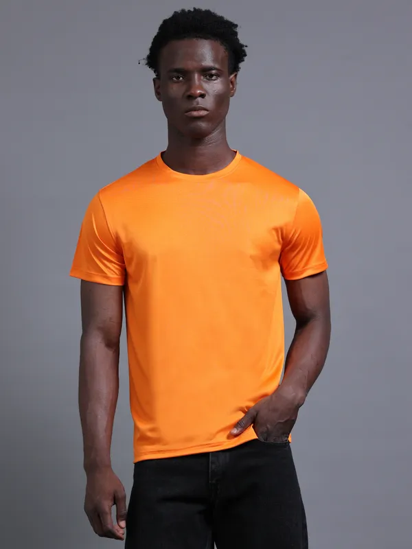 Orange_Mobilitee_Polyester_Round_Neck_T_Shirt_For_Men_And_Women