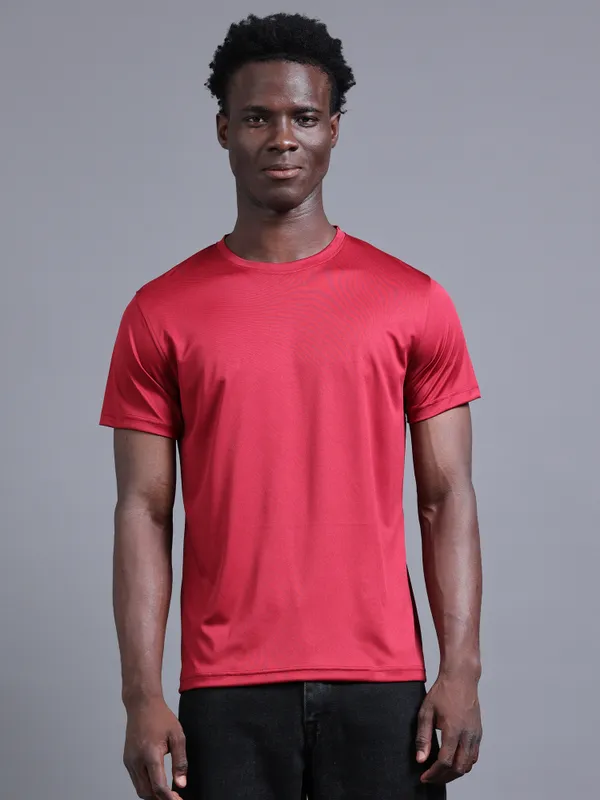 Royal_Maroon_Mobilitee_Polyester_Round_Neck_T_Shirt_For_Men_And_Women