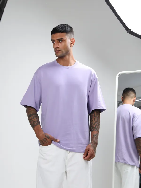 Lilac_Oversized_Originals_French_Terry_Cotton_Round_Neck_T_Shirt_For_Men
