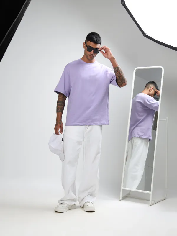 Lilac_Oversized_Originals_French_Terry_Cotton_Round_Neck_T_Shirt_For_Men