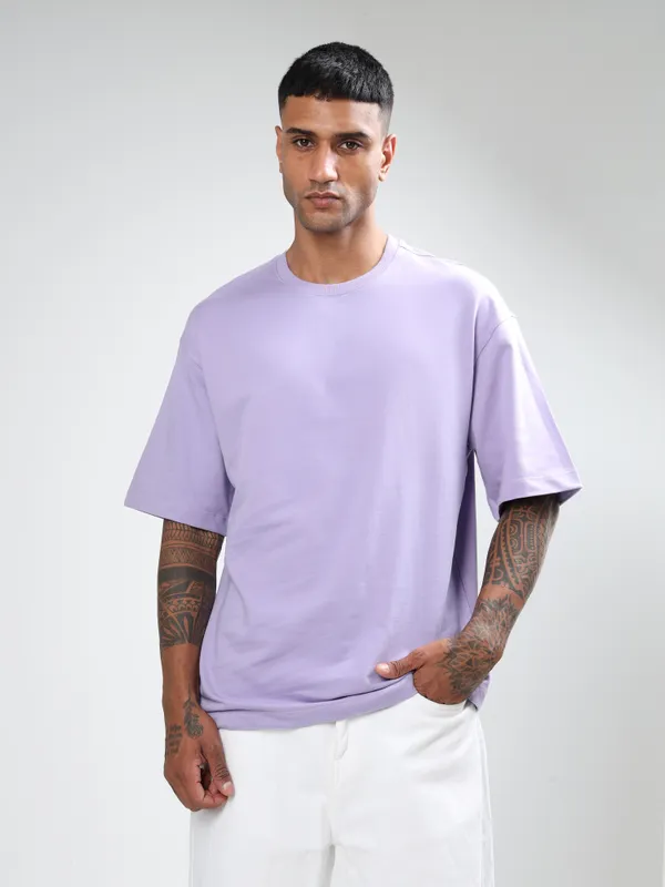 Lilac_Oversized_Originals_French_Terry_Cotton_Round_Neck_T_Shirt_For_Men