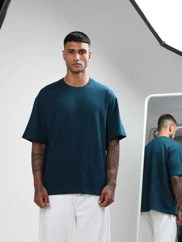 Petrol_Blue_Oversized_Originals_French_Terry_Cotton_Round_Neck_T_Shirt_For_Men