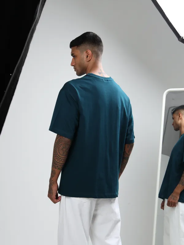 Petrol_Blue_Oversized_Originals_French_Terry_Cotton_Round_Neck_T_Shirt_For_Men