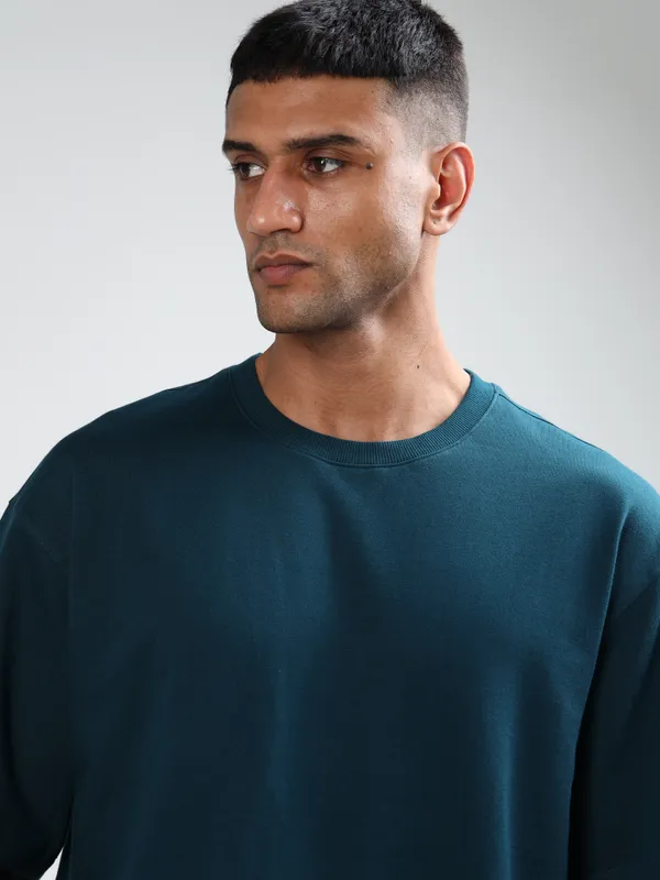 Petrol_Blue_Oversized_Originals_French_Terry_Cotton_Round_Neck_T_Shirt_For_Men