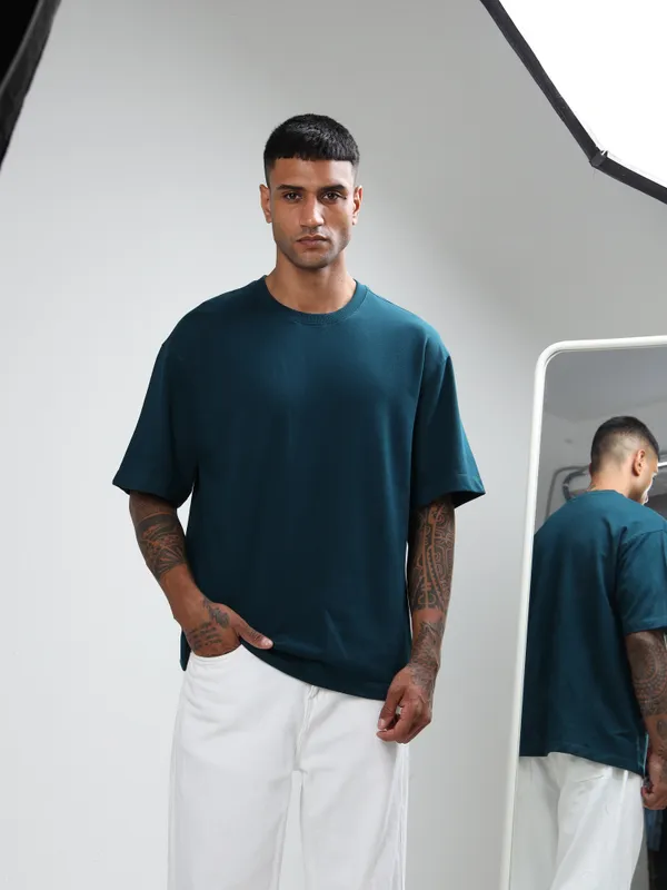 Petrol_Blue_Oversized_Originals_French_Terry_Cotton_Round_Neck_T_Shirt_For_Men