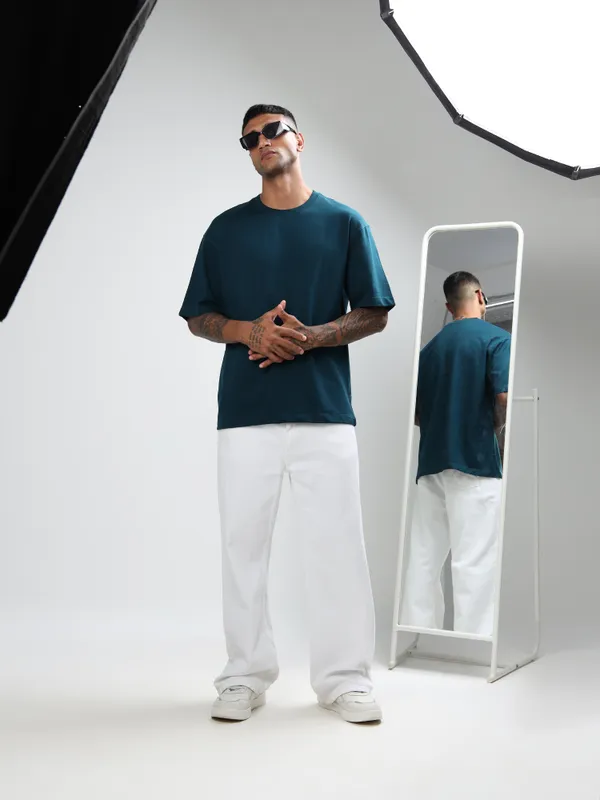 Petrol_Blue_Oversized_Originals_French_Terry_Cotton_Round_Neck_T_Shirt_For_Men