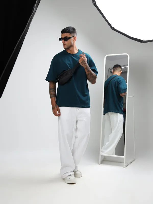 Petrol_Blue_Oversized_Originals_French_Terry_Cotton_Round_Neck_T_Shirt_For_Men