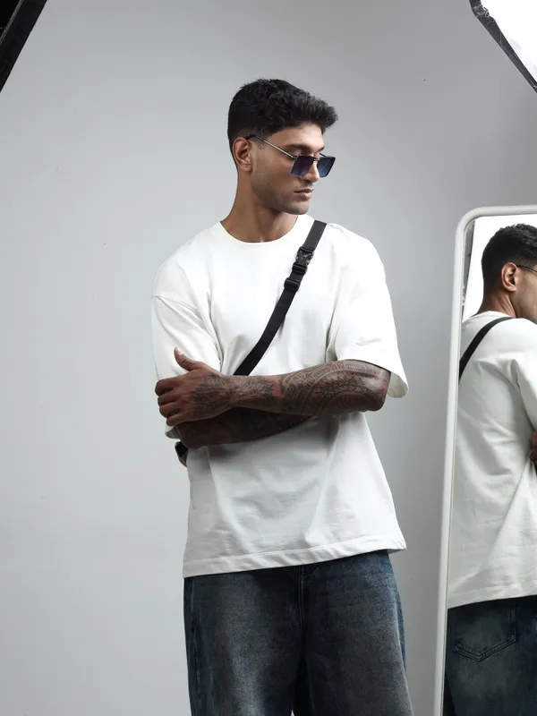 White_Oversized_Originals_French_Terry_Cotton_Round_Neck_T_Shirt_For_Men