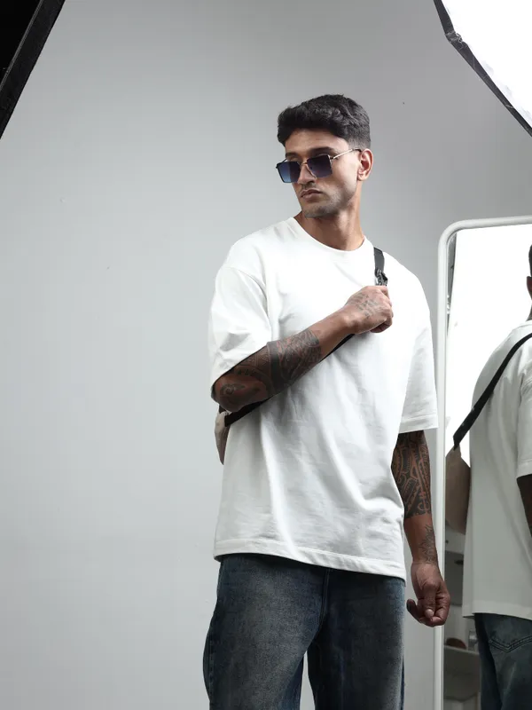 White_Oversized_Originals_French_Terry_Cotton_Round_Neck_T_Shirt_For_Men