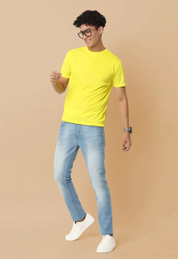 Yellow_Sports_Crewneck_Polyester_Round_Neck_T_Shirt_For_Men_And_Women