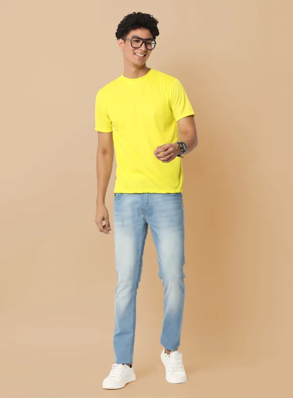 Yellow_Sports_Crewneck_Polyester_Round_Neck_T_Shirt_For_Men_And_Women