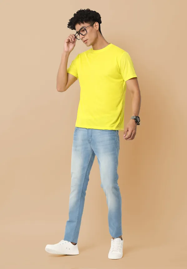 Yellow_Sports_Crewneck_Polyester_Round_Neck_T_Shirt_For_Men_And_Women