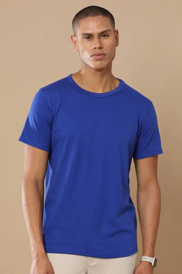 Blue_Sustainable_Crewneck_Cotton_And_Polyester_Round_Neck_T_Shirt_For_Men