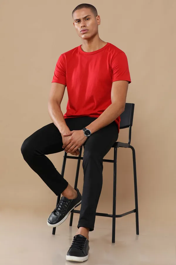 Red_Sustainable_Crewneck_Cotton_And_Polyester_Round_Neck_T_Shirt_For_Men