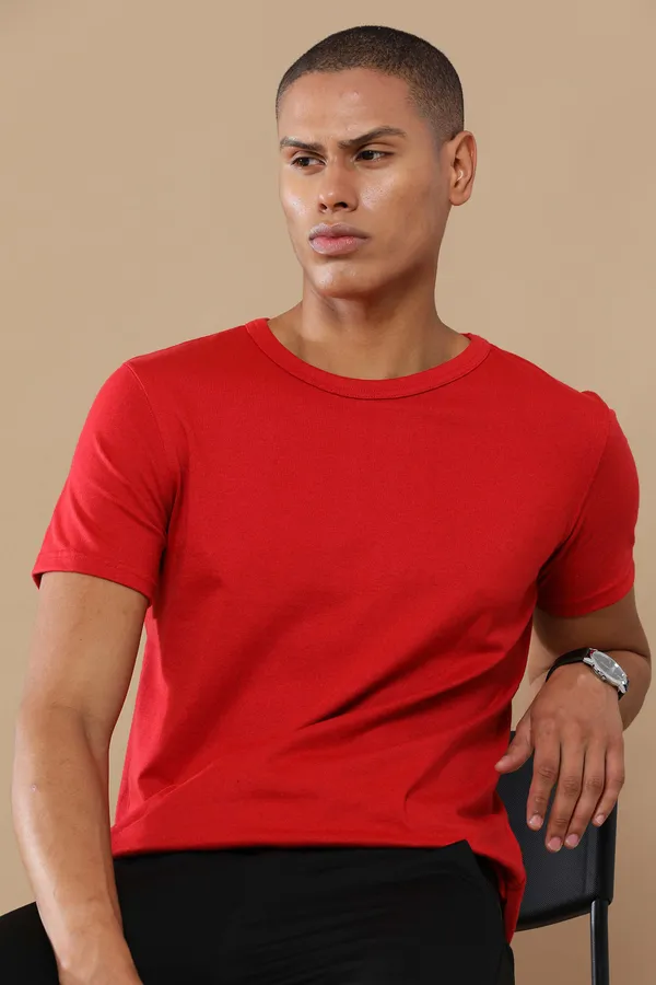 Red_Sustainable_Crewneck_Cotton_And_Polyester_Round_Neck_T_Shirt_For_Men