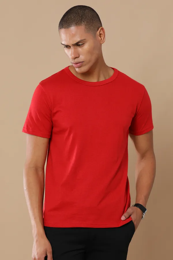 Red_Sustainable_Crewneck_Cotton_And_Polyester_Round_Neck_T_Shirt_For_Men