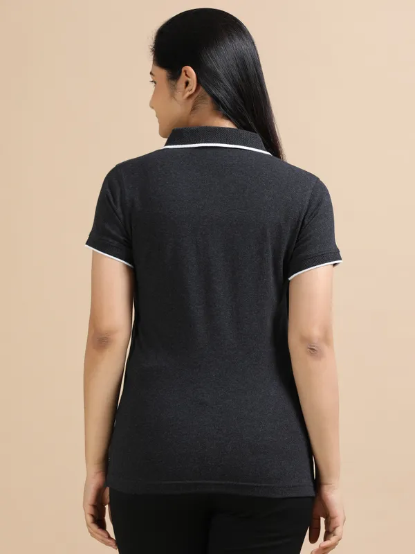 Charcoal_Sustainable_Jacquard_Cotton_And_Polyester_Polo_Neck_T_Shirt_For_Women