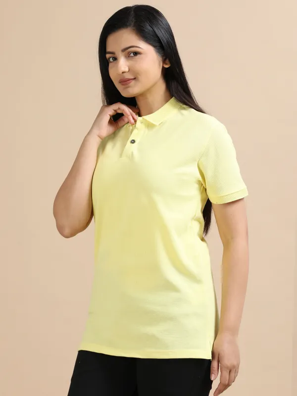 Sunrise_Yellow_Sustainable_Jacquard_Cotton_And_Polyester_Polo_Neck_T_Shirt_For_Women