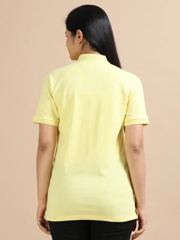 Sunrise_Yellow_Sustainable_Jacquard_Cotton_And_Polyester_Polo_Neck_T_Shirt_For_Women