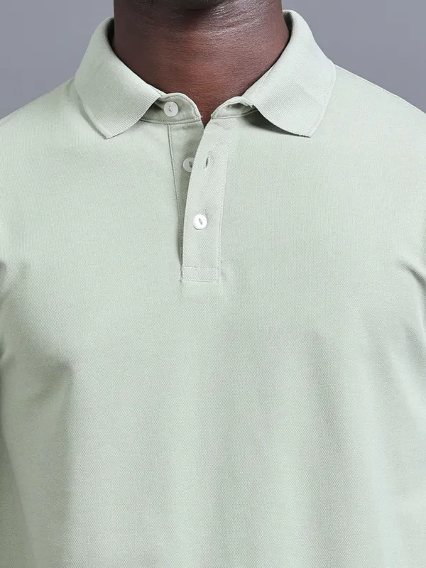 Green_Sustainable_Jacquard_Cotton_And_Polyester_Polo_Neck_T_Shirt_For_Men