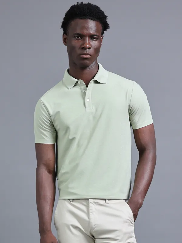 Green_Sustainable_Jacquard_Cotton_And_Polyester_Polo_Neck_T_Shirt_For_Men