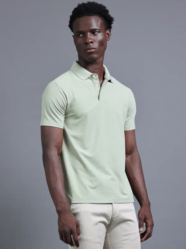 Green_Sustainable_Jacquard_Cotton_And_Polyester_Polo_Neck_T_Shirt_For_Men