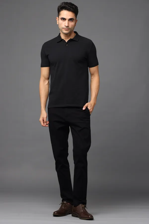 Black_Sustainable_Jacquard_Cotton_And_Polyester_Polo_Neck_T_Shirt_For_Men