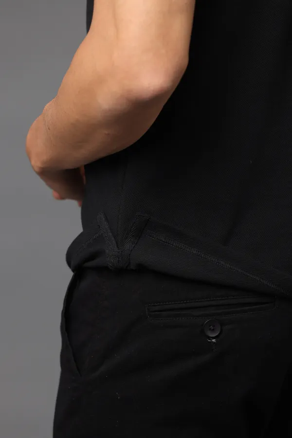 Black_Sustainable_Jacquard_Cotton_And_Polyester_Polo_Neck_T_Shirt_For_Men