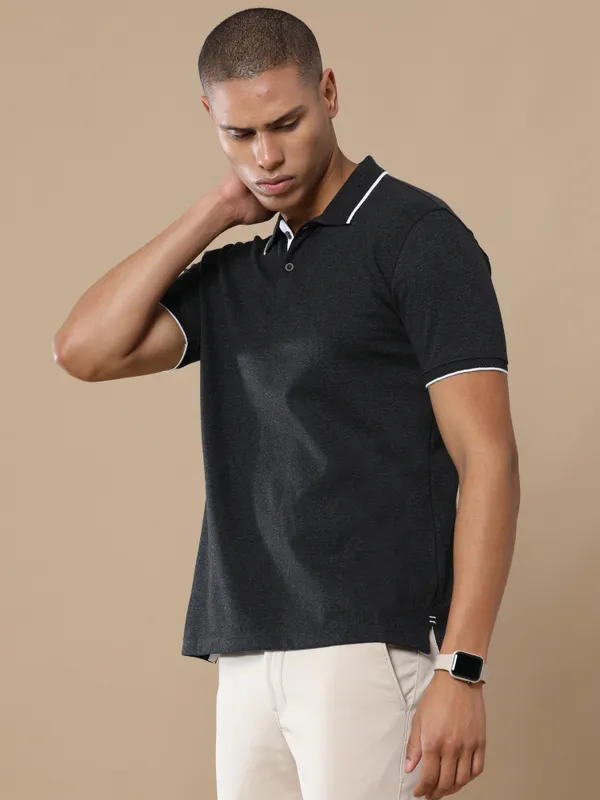 Charcoal_Grey_Sustainable_Jacquard_Cotton_And_Polyester_Polo_Neck_T_Shirt_For_Men