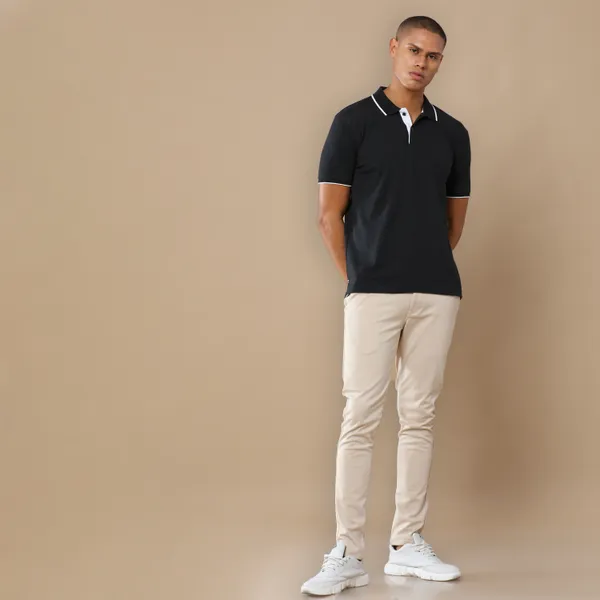 Charcoal_Grey_Sustainable_Jacquard_Cotton_And_Polyester_Polo_Neck_T_Shirt_For_Men