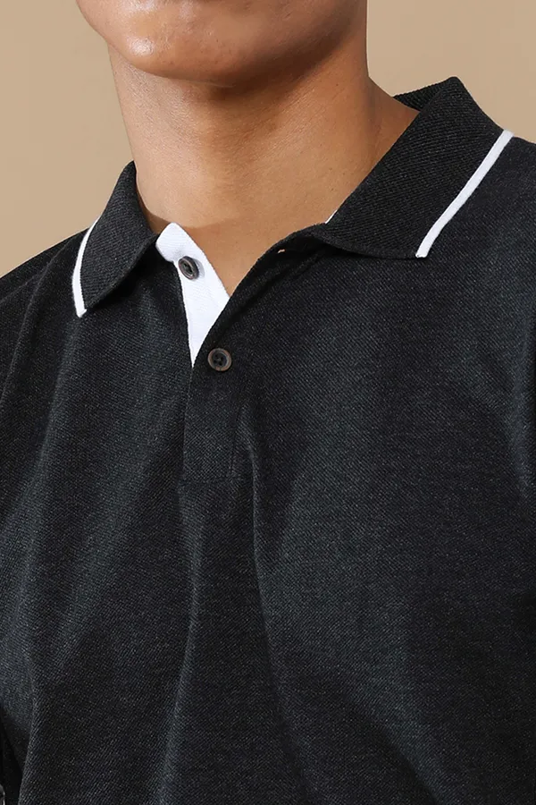 Charcoal_Grey_Sustainable_Jacquard_Cotton_And_Polyester_Polo_Neck_T_Shirt_For_Men