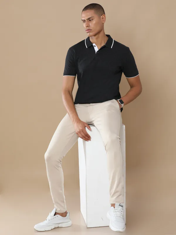 Charcoal_Grey_Sustainable_Jacquard_Cotton_And_Polyester_Polo_Neck_T_Shirt_For_Men