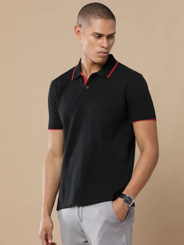 Classic_Black_Sustainable_Jacquard_Cotton_And_Polyester_Polo_Neck_T_Shirt_For_Men