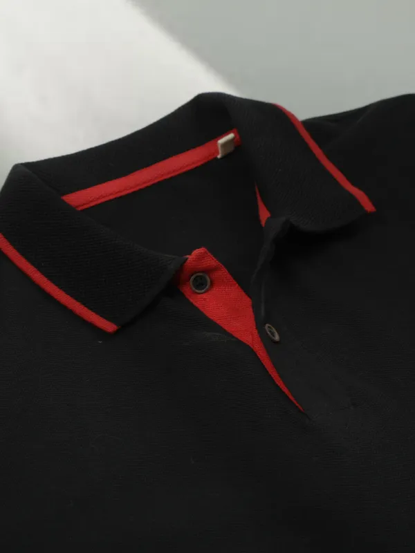 Classic_Black_Sustainable_Jacquard_Cotton_And_Polyester_Polo_Neck_T_Shirt_For_Men
