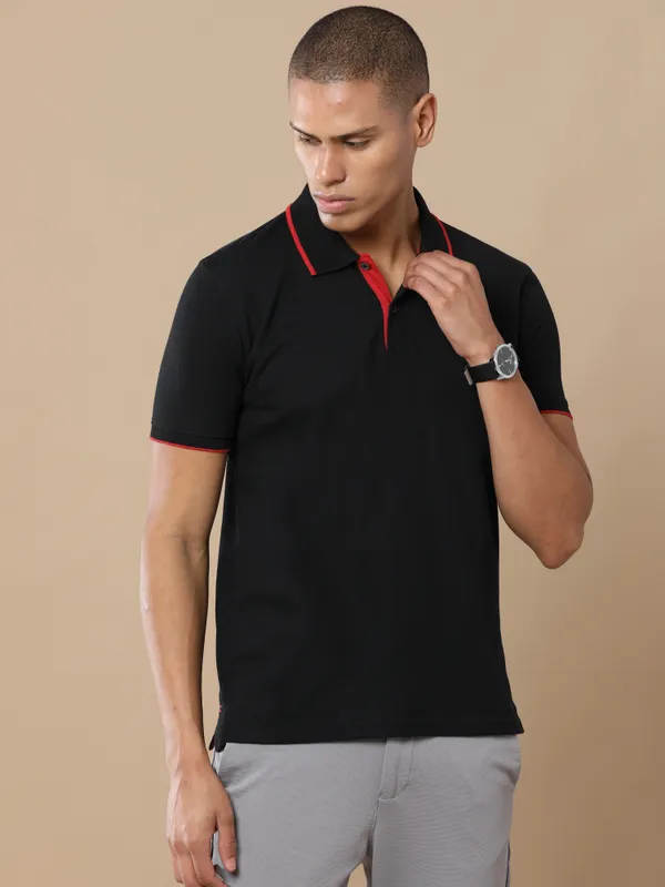 Classic_Black_Sustainable_Jacquard_Cotton_And_Polyester_Polo_Neck_T_Shirt_For_Men