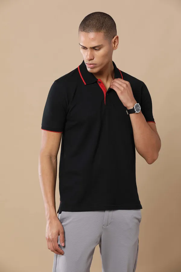 Classic_Black_Sustainable_Jacquard_Cotton_And_Polyester_Polo_Neck_T_Shirt_For_Men