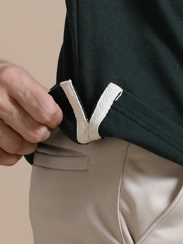 Forest_Green_Sustainable_Jacquard_Cotton_And_Polyester_Polo_Neck_T_Shirt_For_Men