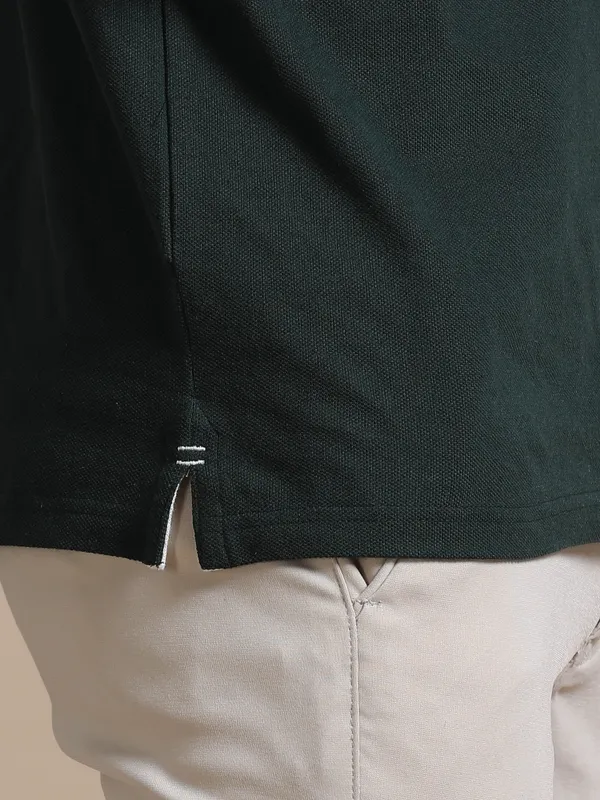 Forest_Green_Sustainable_Jacquard_Cotton_And_Polyester_Polo_Neck_T_Shirt_For_Men