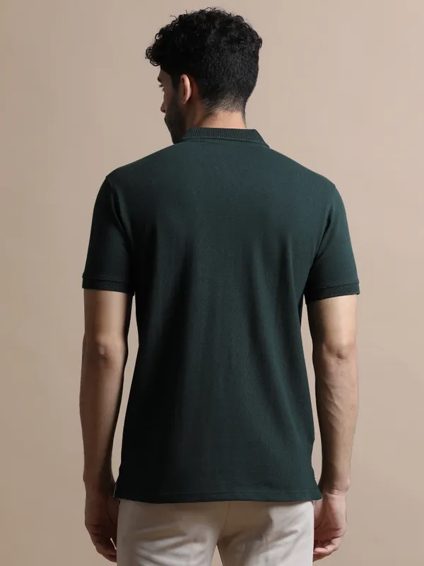 Forest_Green_Sustainable_Jacquard_Cotton_And_Polyester_Polo_Neck_T_Shirt_For_Men