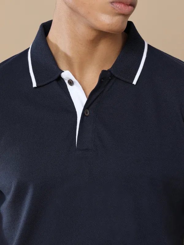 Navy_Blue_Sustainable_Jacquard_Cotton_And_Polyester_Polo_Neck_T_Shirt_For_Men