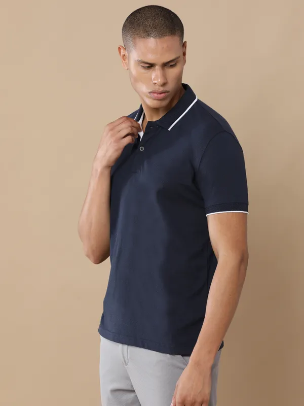 Navy_Blue_Sustainable_Jacquard_Cotton_And_Polyester_Polo_Neck_T_Shirt_For_Men