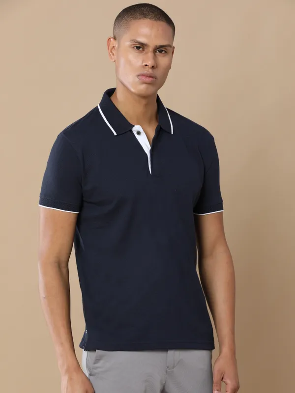Navy_Blue_Sustainable_Jacquard_Cotton_And_Polyester_Polo_Neck_T_Shirt_For_Men