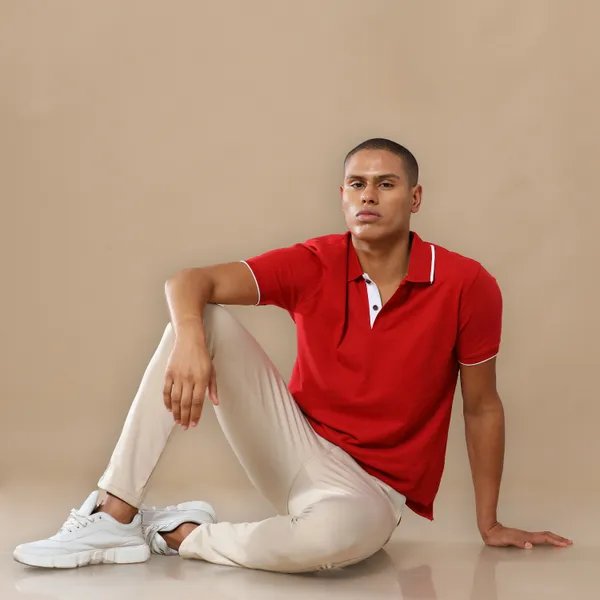 Red_Sustainable_Jacquard_Cotton_And_Polyester_Polo_Neck_T_Shirt_For_Men