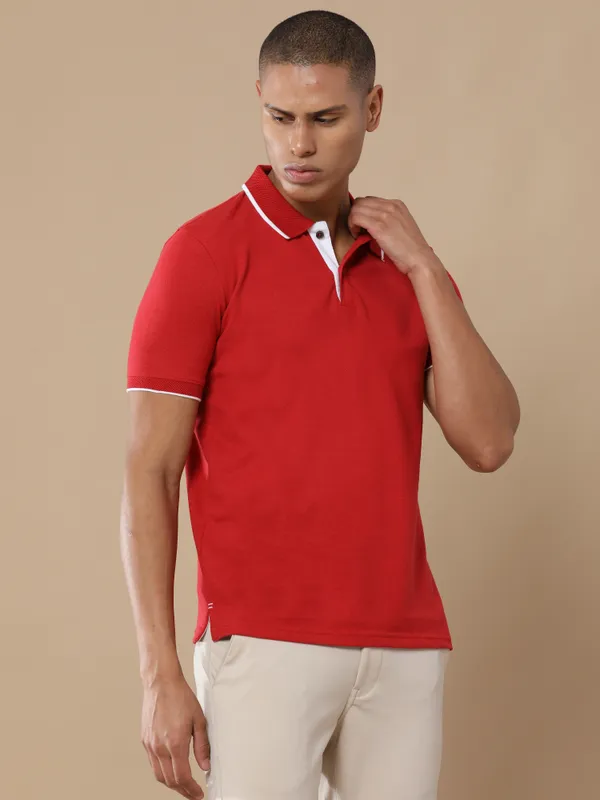 Red_Sustainable_Jacquard_Cotton_And_Polyester_Polo_Neck_T_Shirt_For_Men